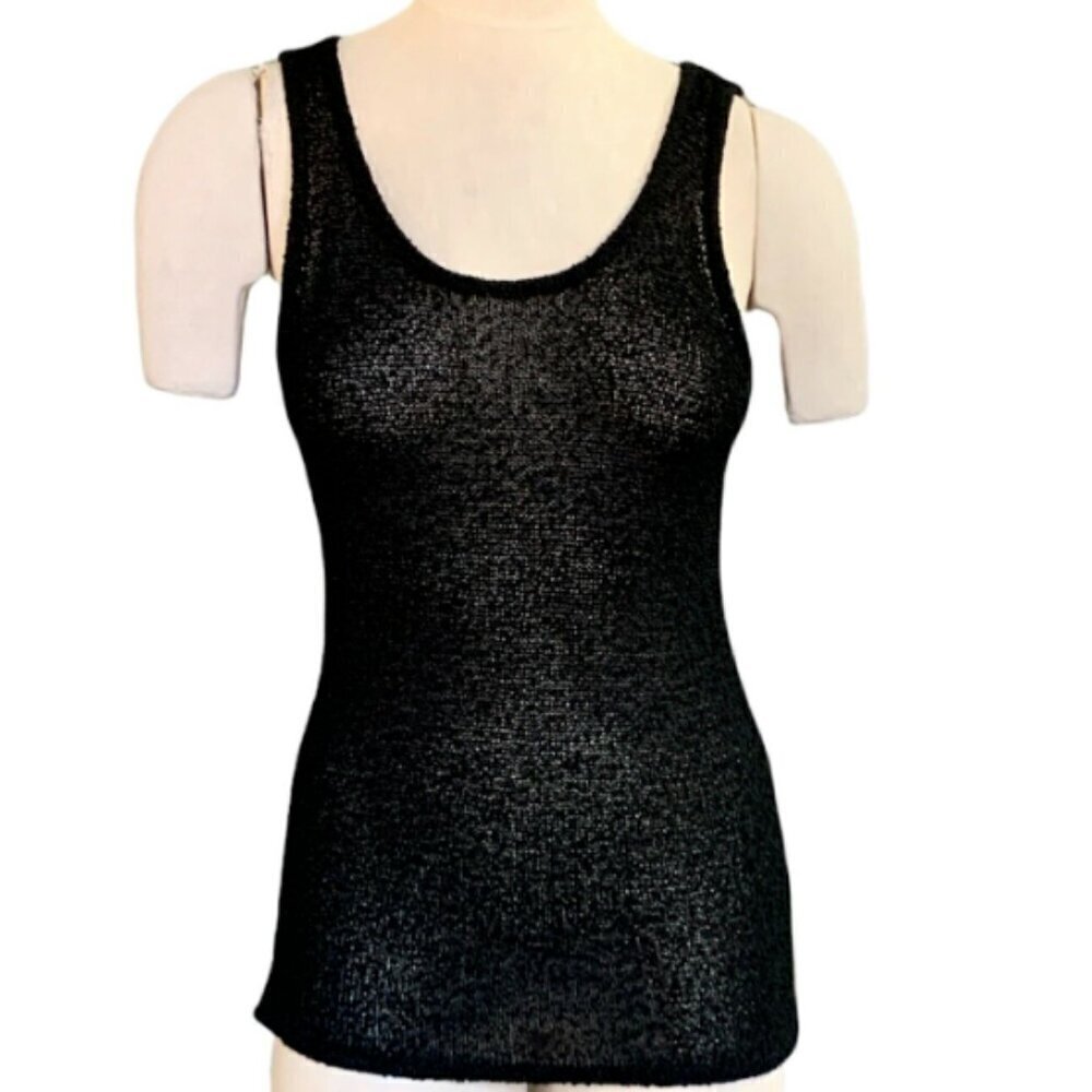 Chico's Sz 1 (M/8) Black Textured Knit‎ Sleeveless Tank Top #354A